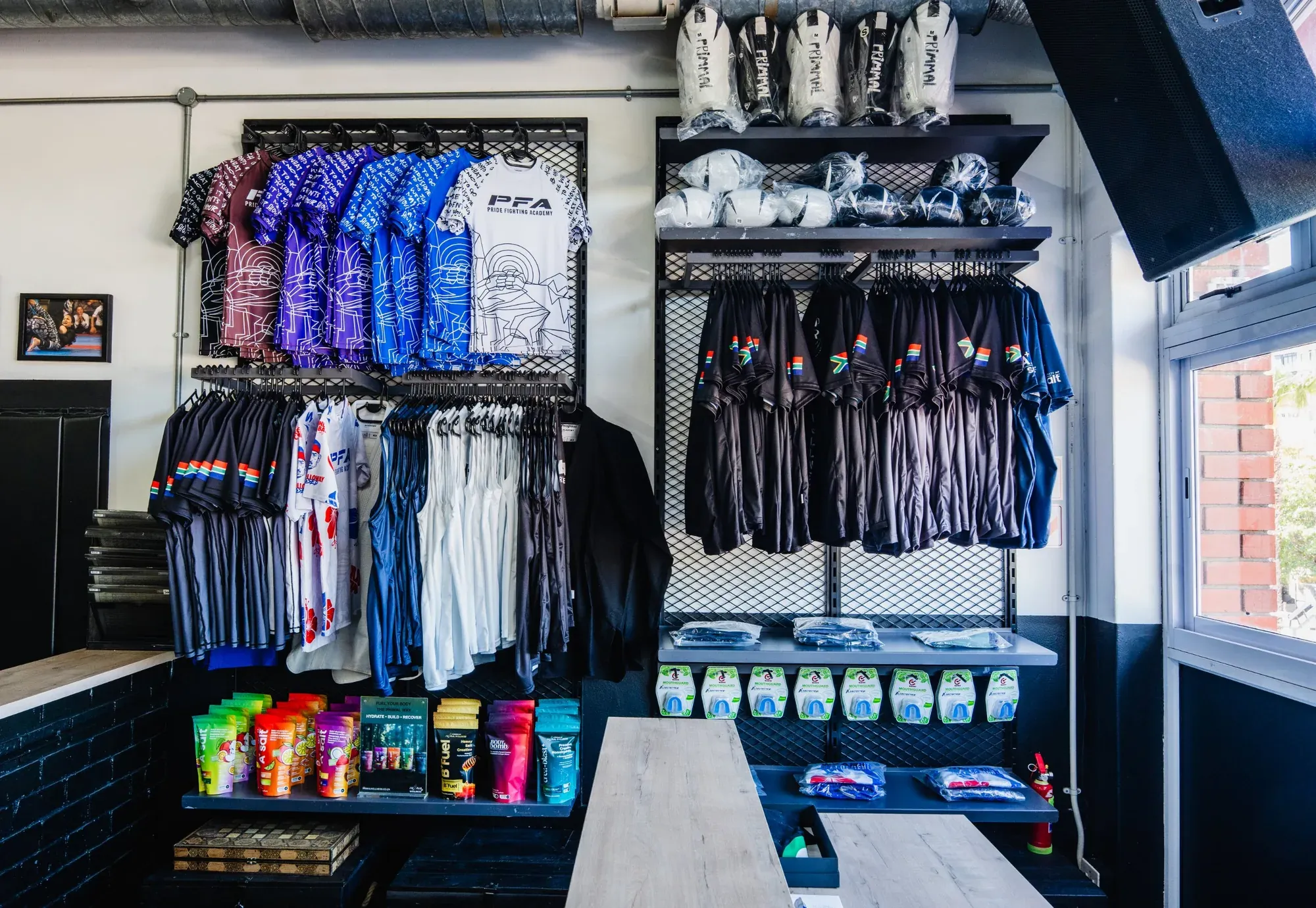 PFA rash guards, PriMMAl gear and supplements on display in the shop